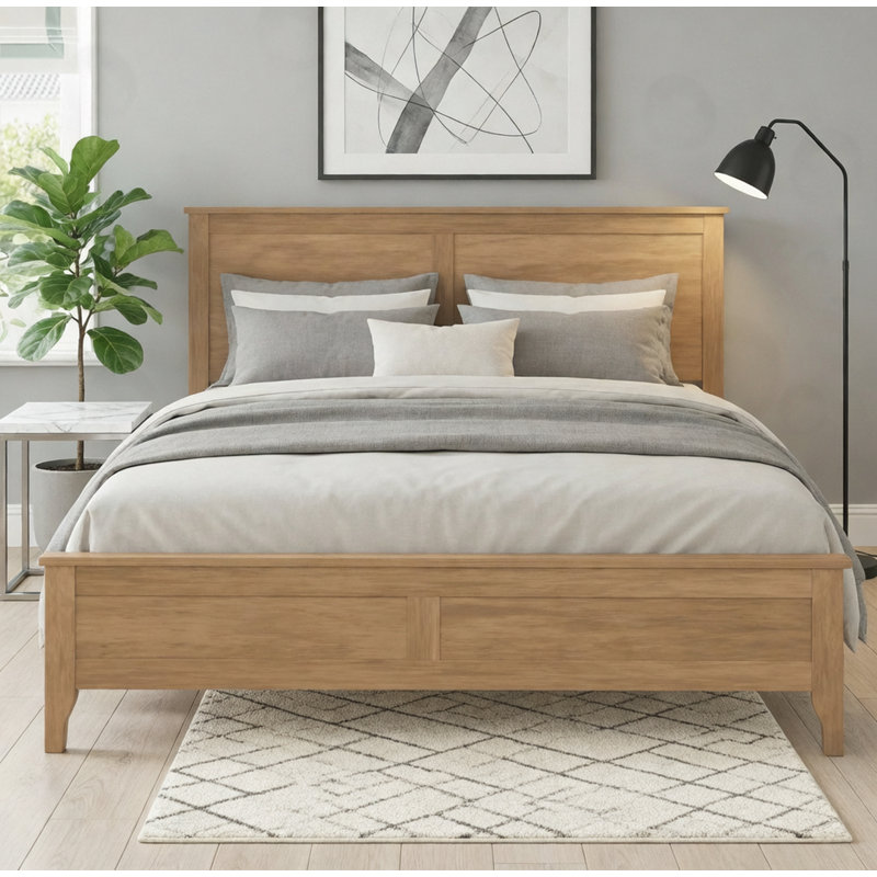King Size Platform Bed with Sturdy Wooden Slats, Brown, King