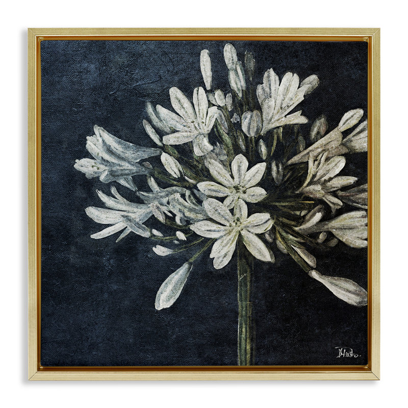 "White Herb Blooms", art mural encadré par Patricia Pinto, Cadre flottant métallique doré, H 25 po x l 25 po