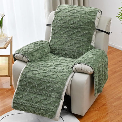 Fauteuil inclinable géométrique en jacquard moelleux pour fauteuil inclinable et protecteur de meubles avec sangles élastiques pour enfants, animaux domestiques (vert, 21,7 po)