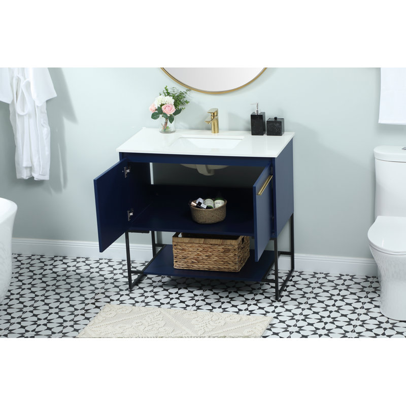 Rozell 36'' Single Bathroom Vanity with Engineered Marble Top, Blue