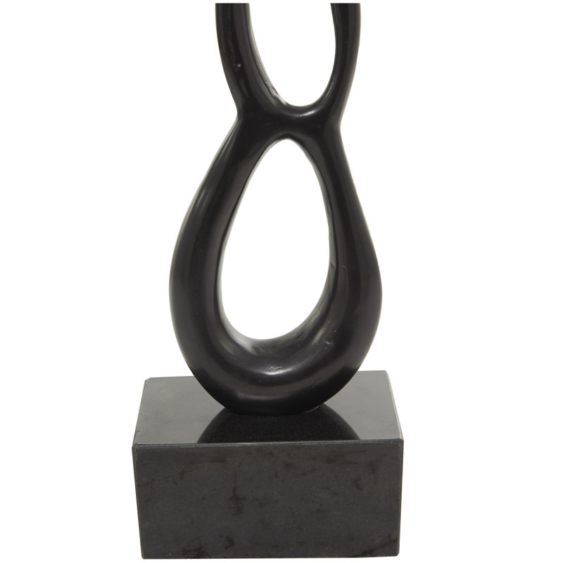 Shropshire Silver Aluminum Metal Abstract Tall Linked Floor Decorative Sculpture with Black Base, 8" x 5" x 51", Black