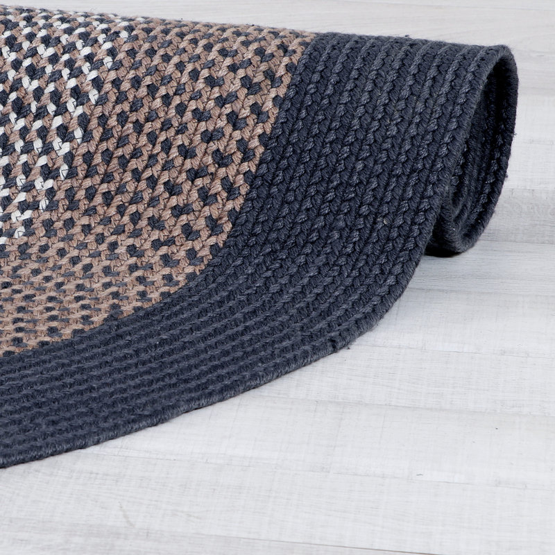 Tapis gris anthracite / brun / blanc tressé à la main Enika, Rond 4 pi