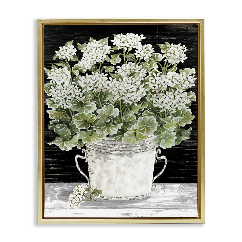 «Country Vase Baby's Breath» par Cindy Jacobs, Cadre flottant métallique doré, H 31 po x l 25 po