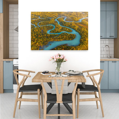 Winding River Autumn Forest Colourful Serene Vibrant Autumn Forest Wall Art Print