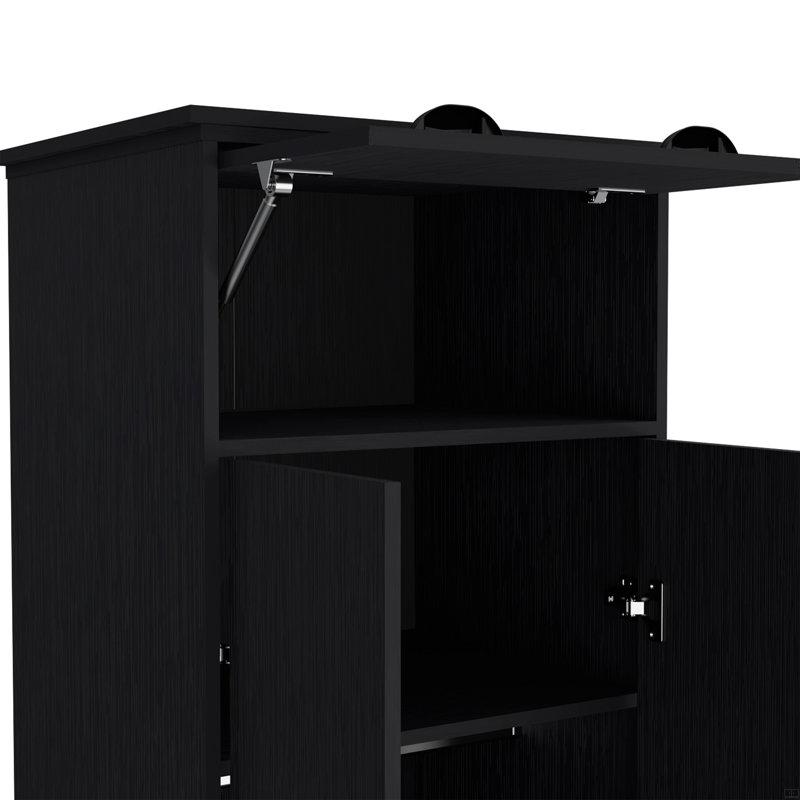 Armoire avec 1 tiroir et 1 tiroir à charnières avec poignées, Noir