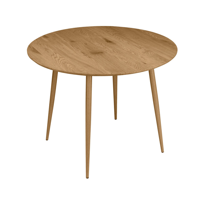 Armendariz Round Metal Base Dining Table, Oak