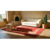 Luxurious Soft Plush Wool Pile Antique Red Chinese Deco Small Size Area Rug