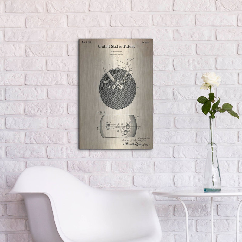 «Bowling Ball Finger Grip Blueprint Brevet Parchment», art mural en métal, H 24 po x l 16 po