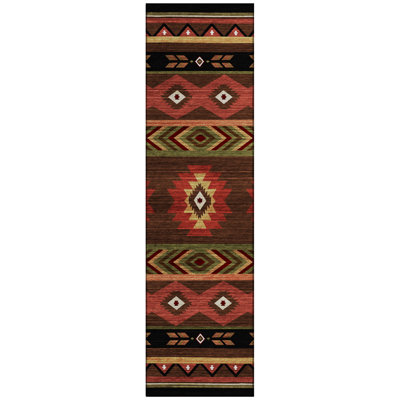 Tapis brun / rouge / vert en polyester tissé à la machine Binderveld Southwestern