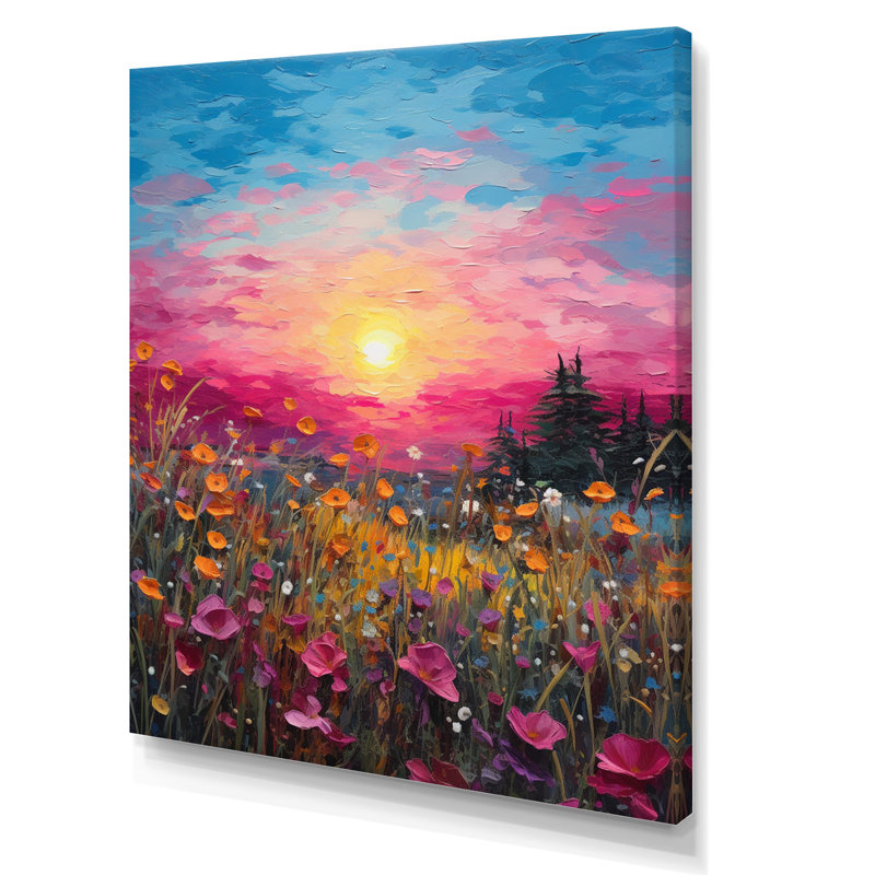 «Breathtake Sunset In Blossoming Flower Meadows I», reproduction sur toile, H 40 po x l 30 po x P 1,5 po, Toile tendue