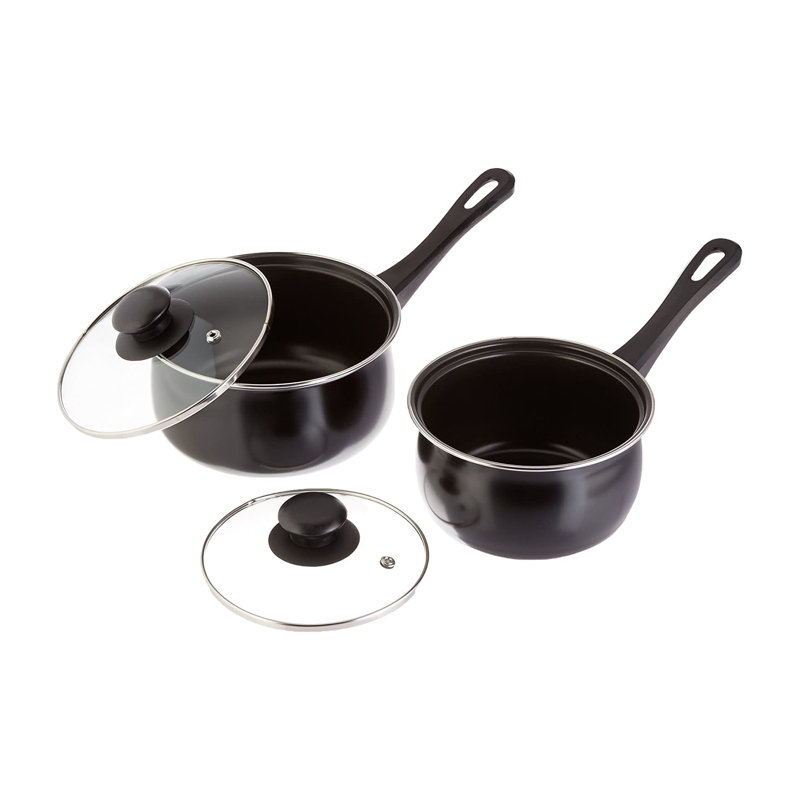 Gibson 7 Piece Carbon Steel Nonstick Pots And Pans Cookware Set With Lids, Black