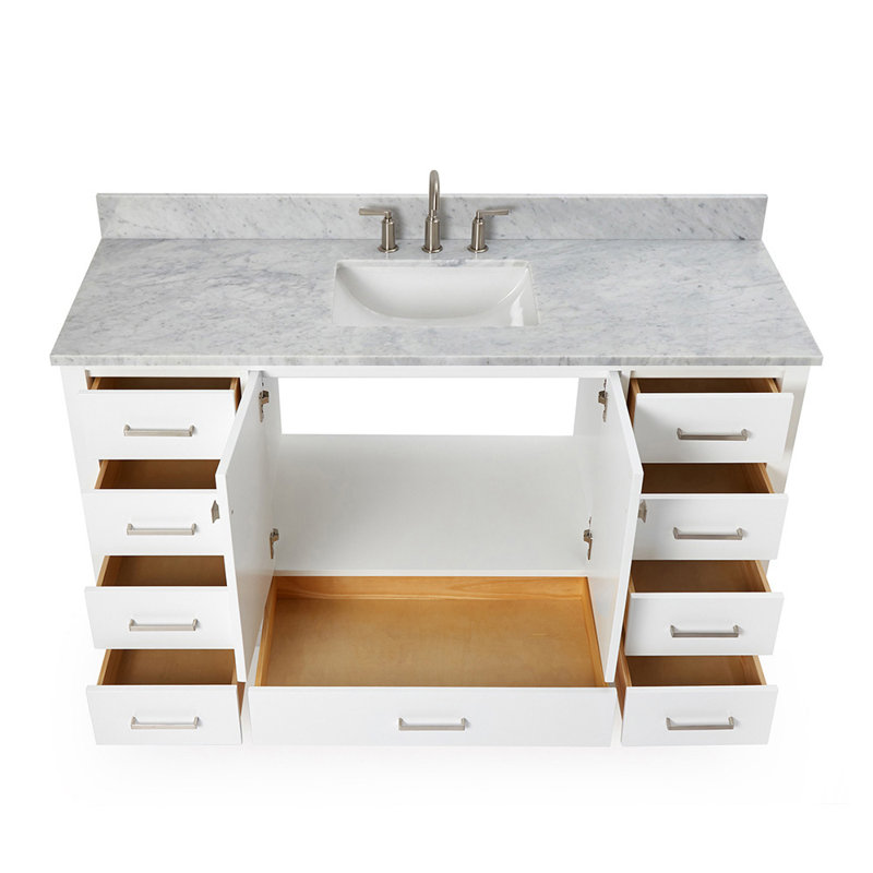 Flynt 61'' Single Bathroom Vanity with Carrara Marble Top, White