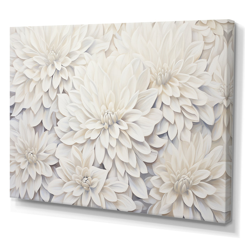 «White Dahlia Charm Collage», art mural Dahlia, Toile tendue, H 30 po x l 40 po