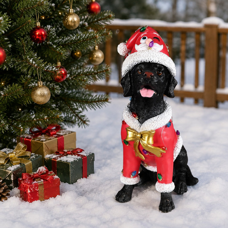 Statue de Noël Labrador Retriever, figurine de chien des Fêtes en tenue de père Noël pour la décoration intérieure
