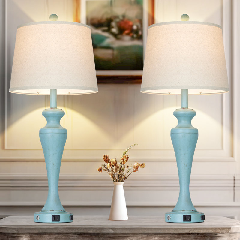 Ensemble de lampes de table à commande tactile de 30 po avec ports USB et Type-C, ampoule DEL incluse, Bleu