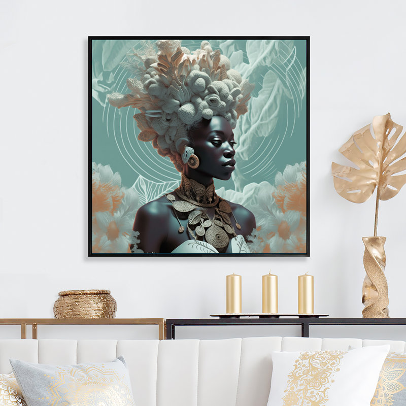 Orisha Osunmare, gracieuse déesse africaine sur toile, H 36 po x l 36 po x P 1,5 po, Cadre flottant noir