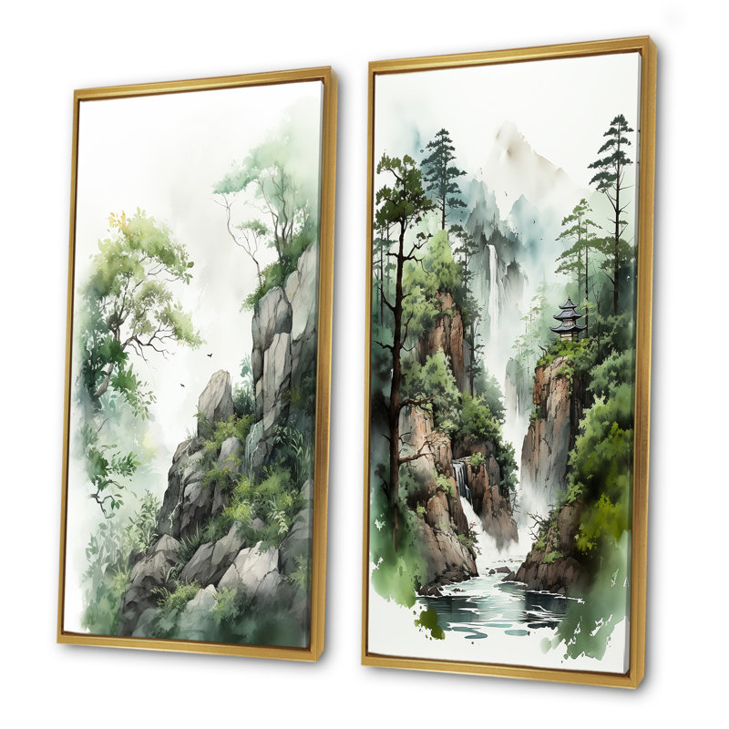 Minimalisme Cliffside Reverie - montagnes, ensemble de 2 reproductions d'art sur toile, Encadrement doré, H 32 po x l 33 po