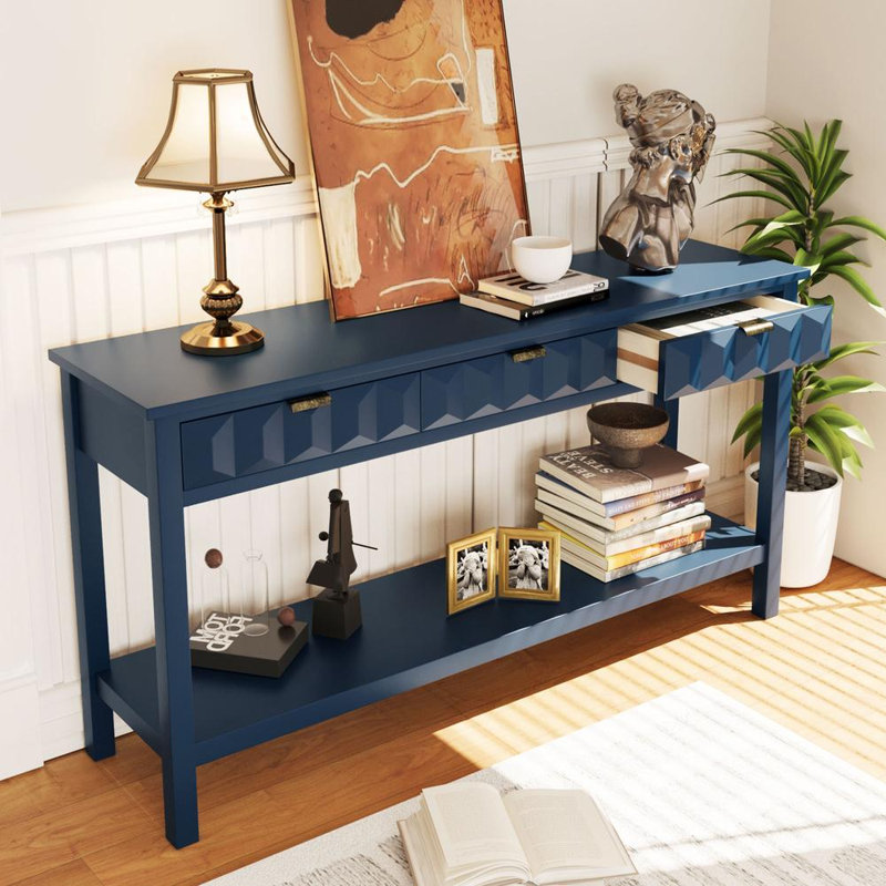 Console avec 3 tiroirs et tablette inférieure, Navy Blue
