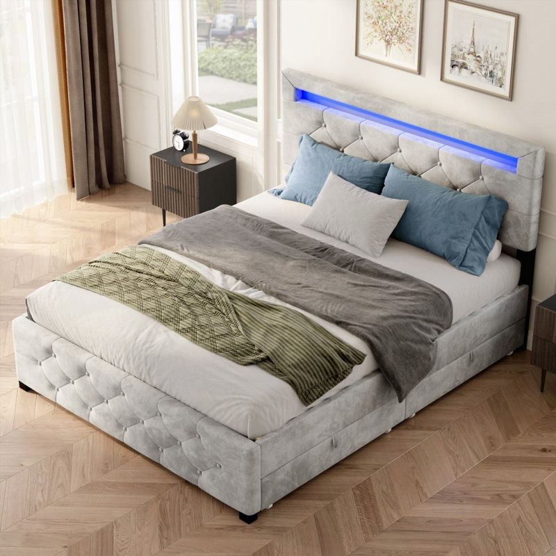 Grand lit plateforme avec rangement pour lit plateforme - aucun sommier nécessaire, robuste et robuste Élégant