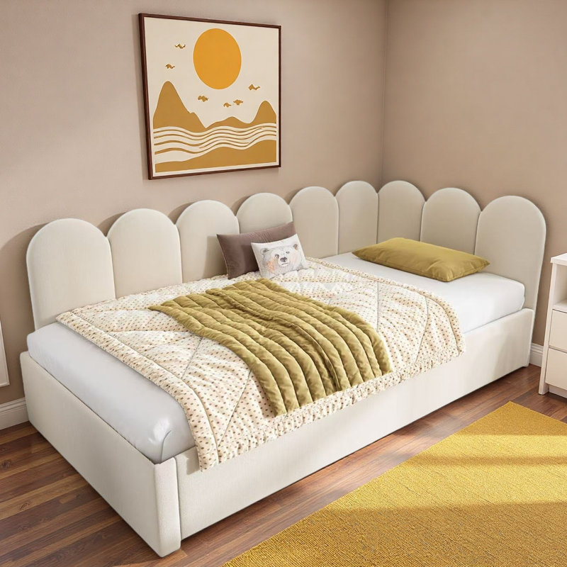 Upholstered Daybed With Adjustable Side Panels And Casters, Beige