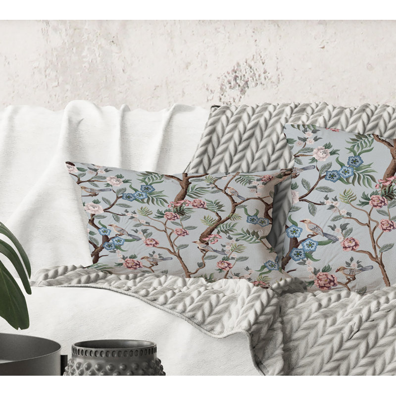 Rectangle,Chinoiserie With Birds And Peonies X - Traditional Printed Throw Pillow