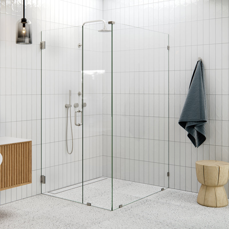78" H Pivot Frameless Shower Door, Brushed Nickel