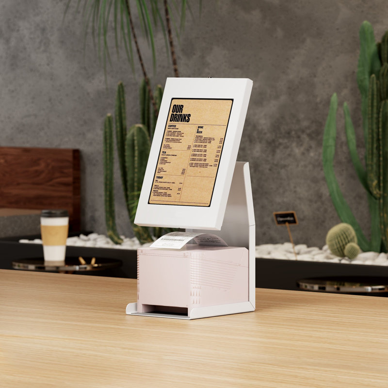 Anti-Theft Tablet Kiosk With Printer Shelf, White