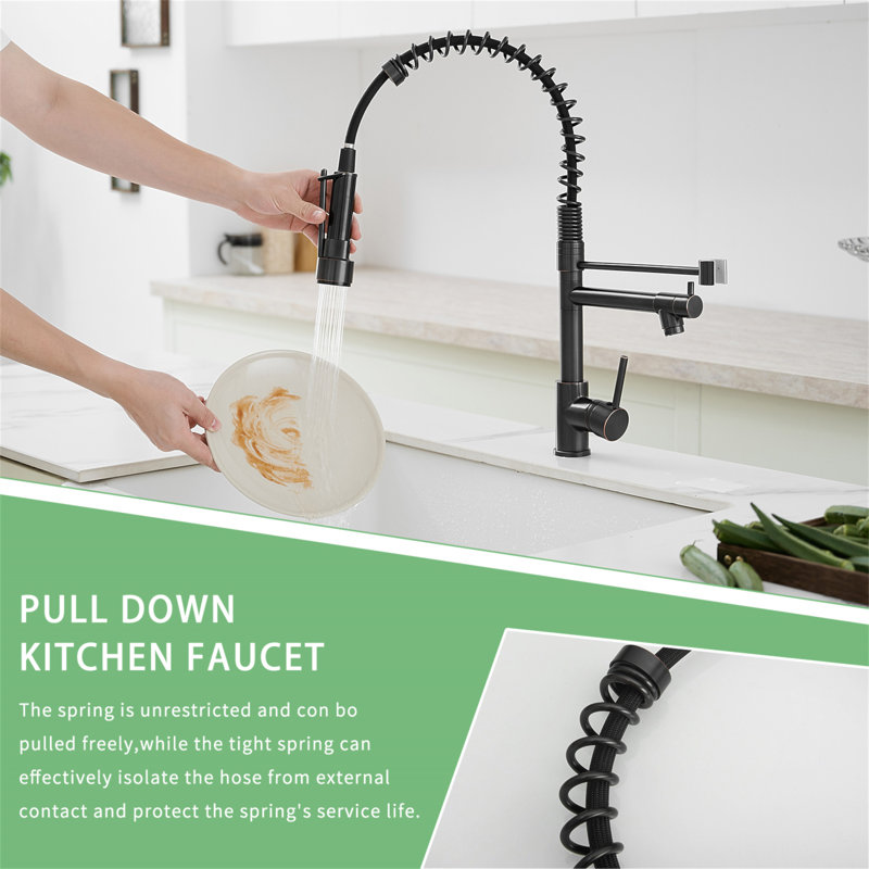 Kitchen Faucet With Pull Down Sprayer, Single Handle Single Lever Kitchen Sink Faucet