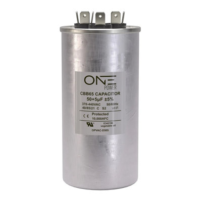 ONE Power 50/5-MFD, 370V or 440V Dual Run A/C Capacitor 50+5 uF CBB65B Air Conditioner Capacitors for AC Unit Fan Motor Start or Heat Pump or Condenser Straight Cool