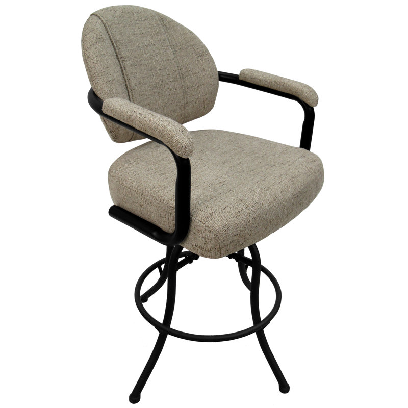 Tabouret de bar et de comptoir pivotant Shrestha, Tissu noir / structure en bois flottant Hemsath