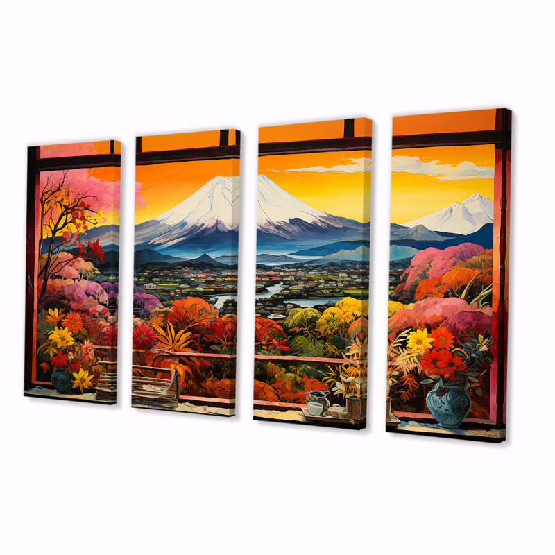 Mont Japon, montagne, vue sur le mont Fuji III, art mural 4 pièces, H 32 po x l 64 po