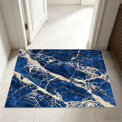 1PC navy blue gold marble veined area rugs for Living Room, Soft and Comfortable, Suitable for all seasons, easy-to-maintain, machine washable Indoor floor mat, Under Table Farmhouse suitable for dining area, bedroom, entryway, patio, kitchen, Home...