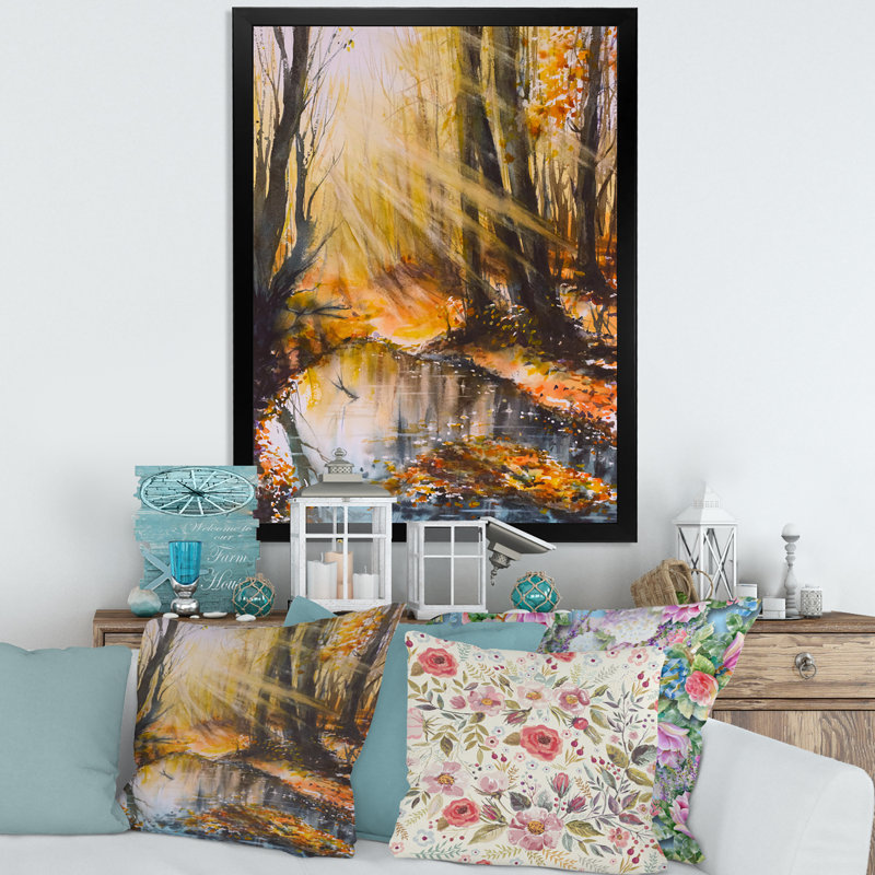 «Bright Sunshine Through The Forest Trees III», reproduction d'art sur toile encadrée, H 20 po x l 12 po x P 1po, Noir