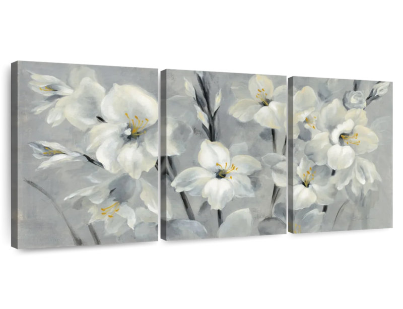 Harnek fleurs sur fond gris II, H 45 po x l 92 po