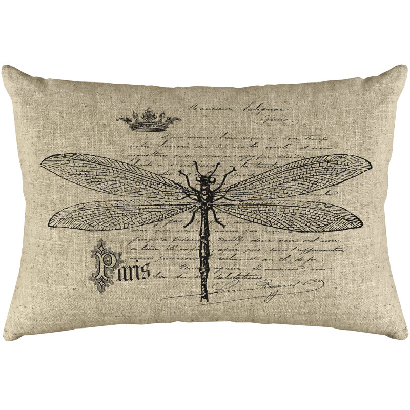 French Dragonfly Rectangular Linen Lumbar Pillow