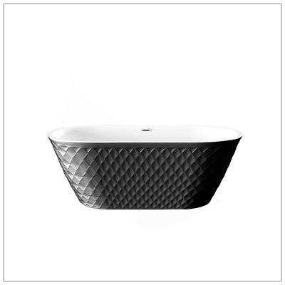 67'' Acrylic Freestanding Bathtub With Unique Diamond Pattern Design: Spacious Oval Shape, Chrome Overflow And Pop-Up Drain CUPC Certificate