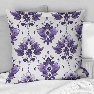 Purple White Damask Elegance I - Modern Throw Pillow