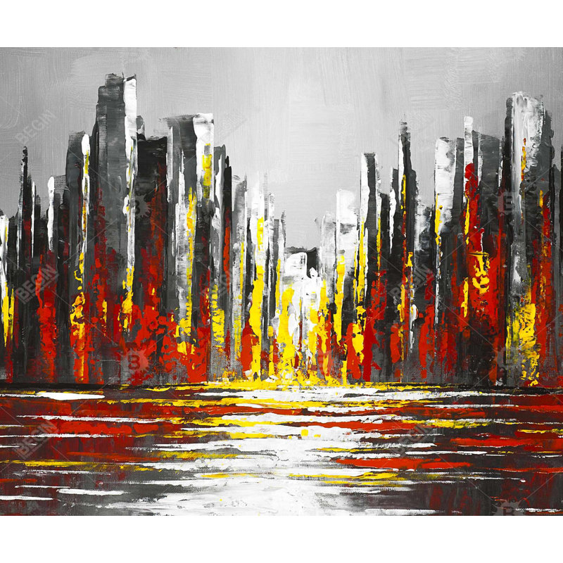 Toile abstraite encadrée grise rouge abstraite
