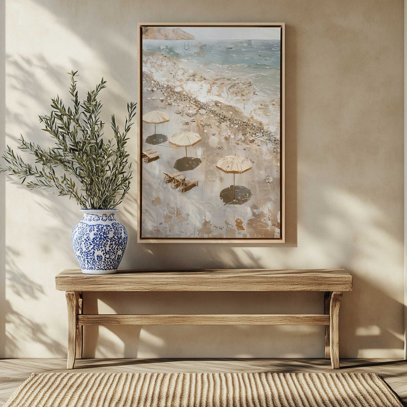 Seaside Umbrella Calm III, 13" H x 9" W, Framed Print without Mat, Polished Chrome
