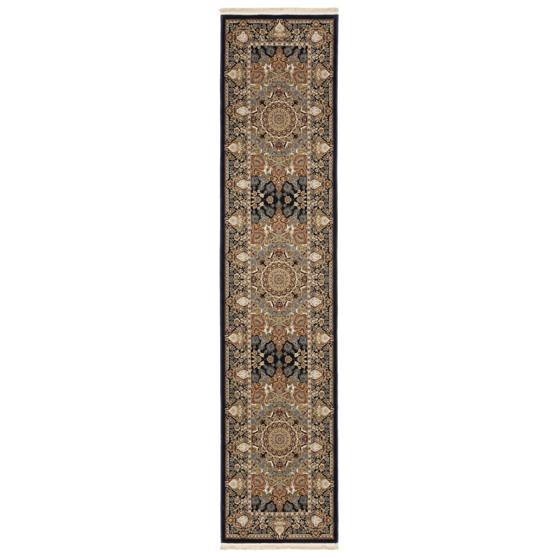 Tapis oriental bleu marine / multicolore, Tapis de couloir 2 pi 3 po x 10 pi