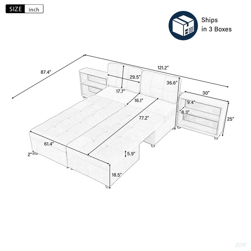 121.2" Versatile Sofa Bed Modular Sofa  Free-Combined Sofa With Two Storage Racks, Brown Chenille