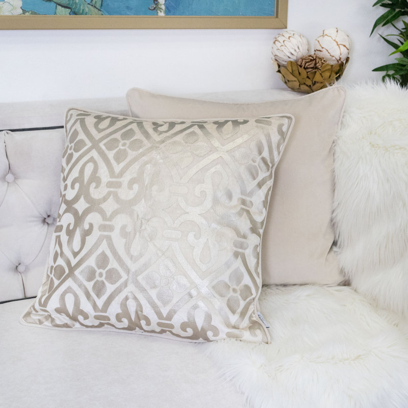 Ikat Velvet Throw Pillow, Ivory