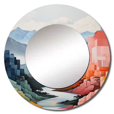 Shalliyah Mountains Mountains De Stijl Lansdcape - Mountains Unique Wall Mirror Decor, Traditional Large Round Mirror, Printed Metal Art