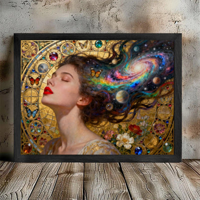 Art encadré noir, art nouveau bohémien, femme dorée, art abstrait