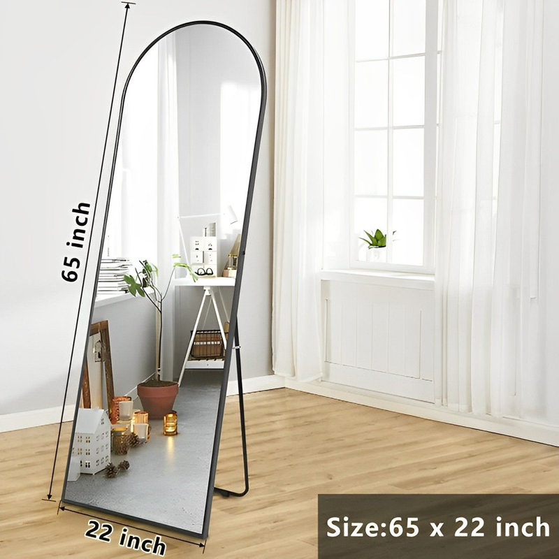 65"x22" Arched Full Length Mirror with Stand, Aluminum Frame & Shatterproof Glass, Wall-Mount or Free-Standing