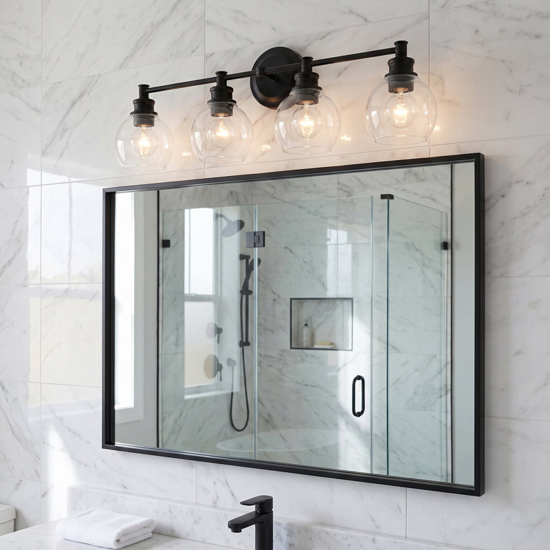  Éclairage pour meuble-lavabo noir mat à 4 lumières à intensité variable
