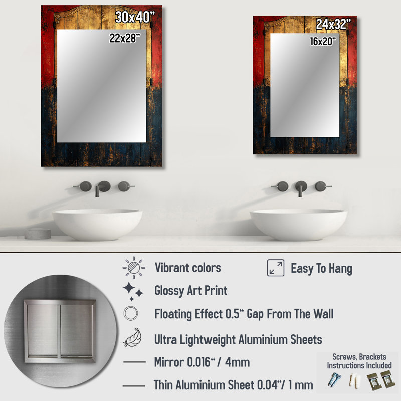 Dreams - porte de grange décorative dorée, miroir traditionnel, 32 po x 24 po