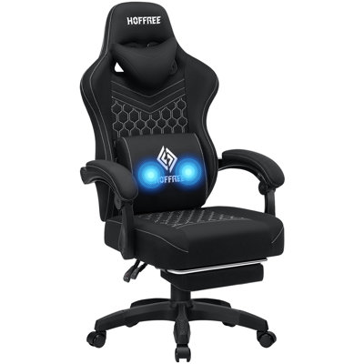 Reclining Ergonomic Fabric PC & Racing Game Chair with Vibration Lumbar Pillow