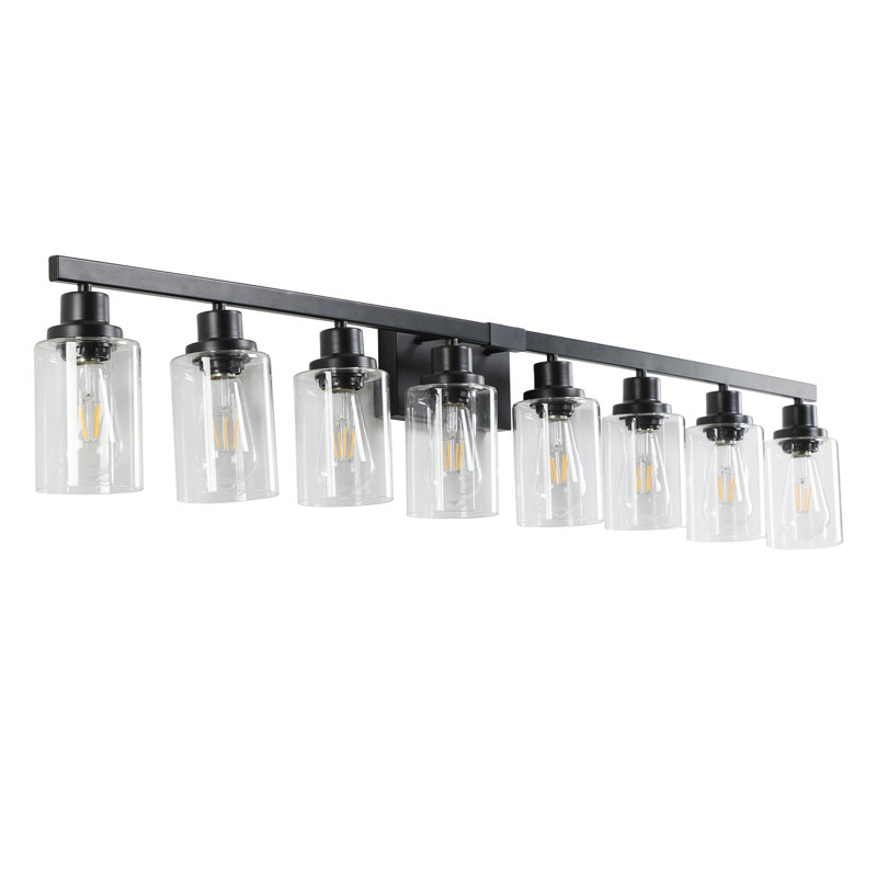 Bathroom Vanity Light, Clear Glass Shade, 8-Light, No Bulbs, Black, Matte Black, 8 Lights