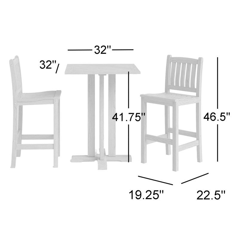 Ensemble de salle à manger à hauteur de bar en teck 32 po Square